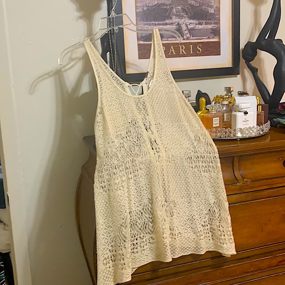 FREE PEOPLE Lace Up Back Top Crochet Style